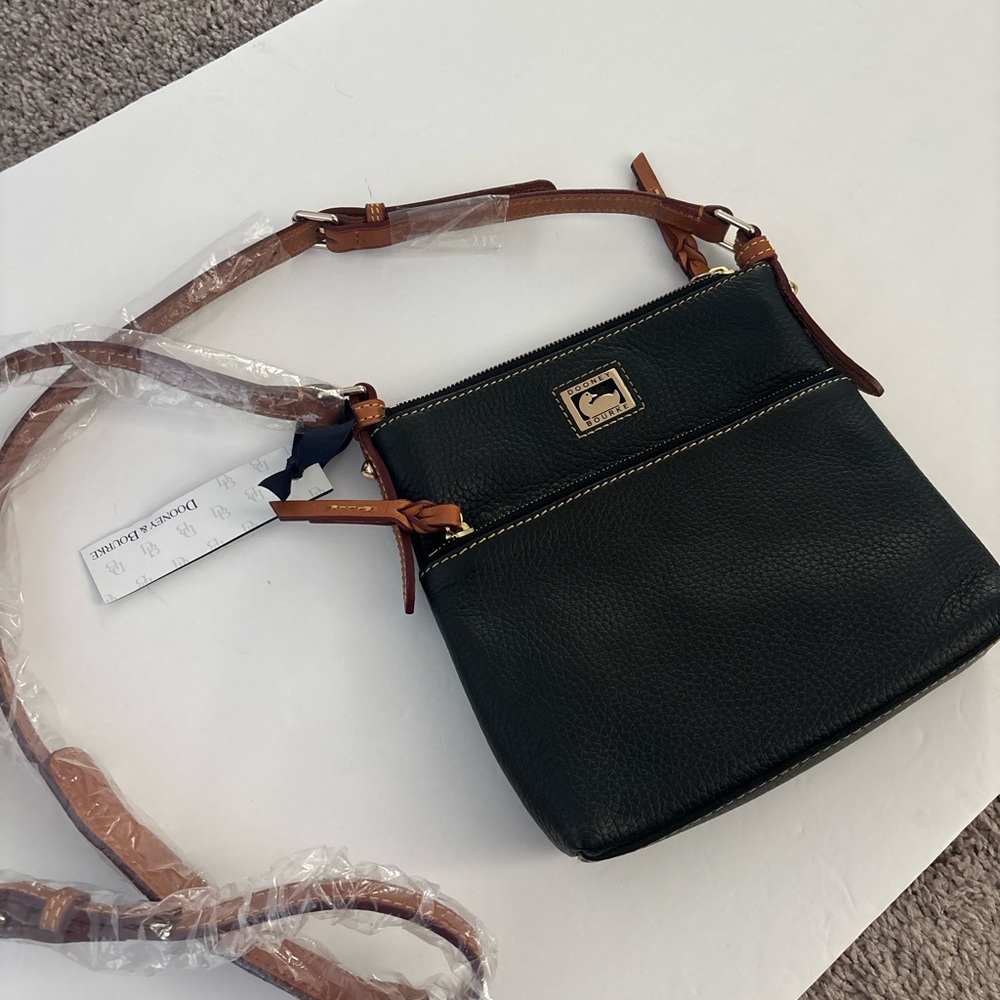 Dooney & Bourke Black and Brown Crossbody Bag with Leather Strap